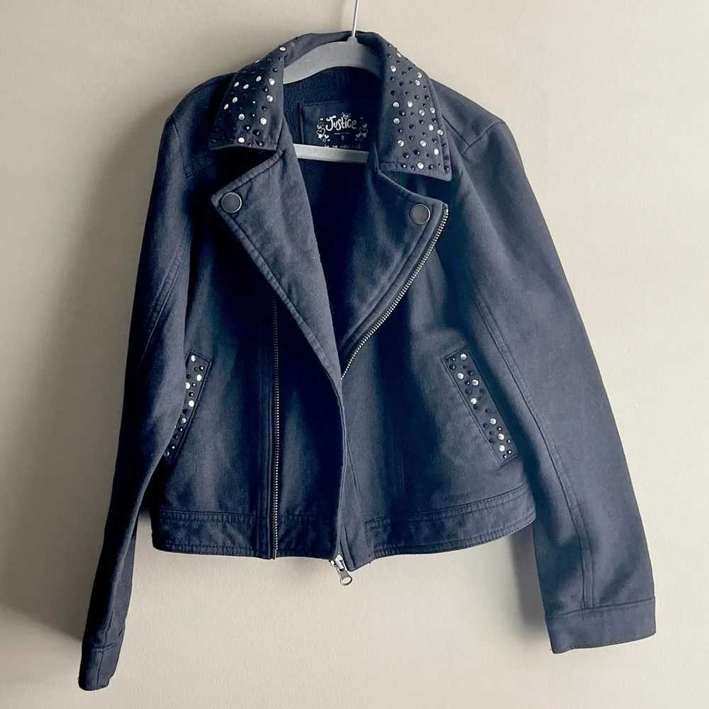 Justice Premium Black Moto Jacket with Rhinestones